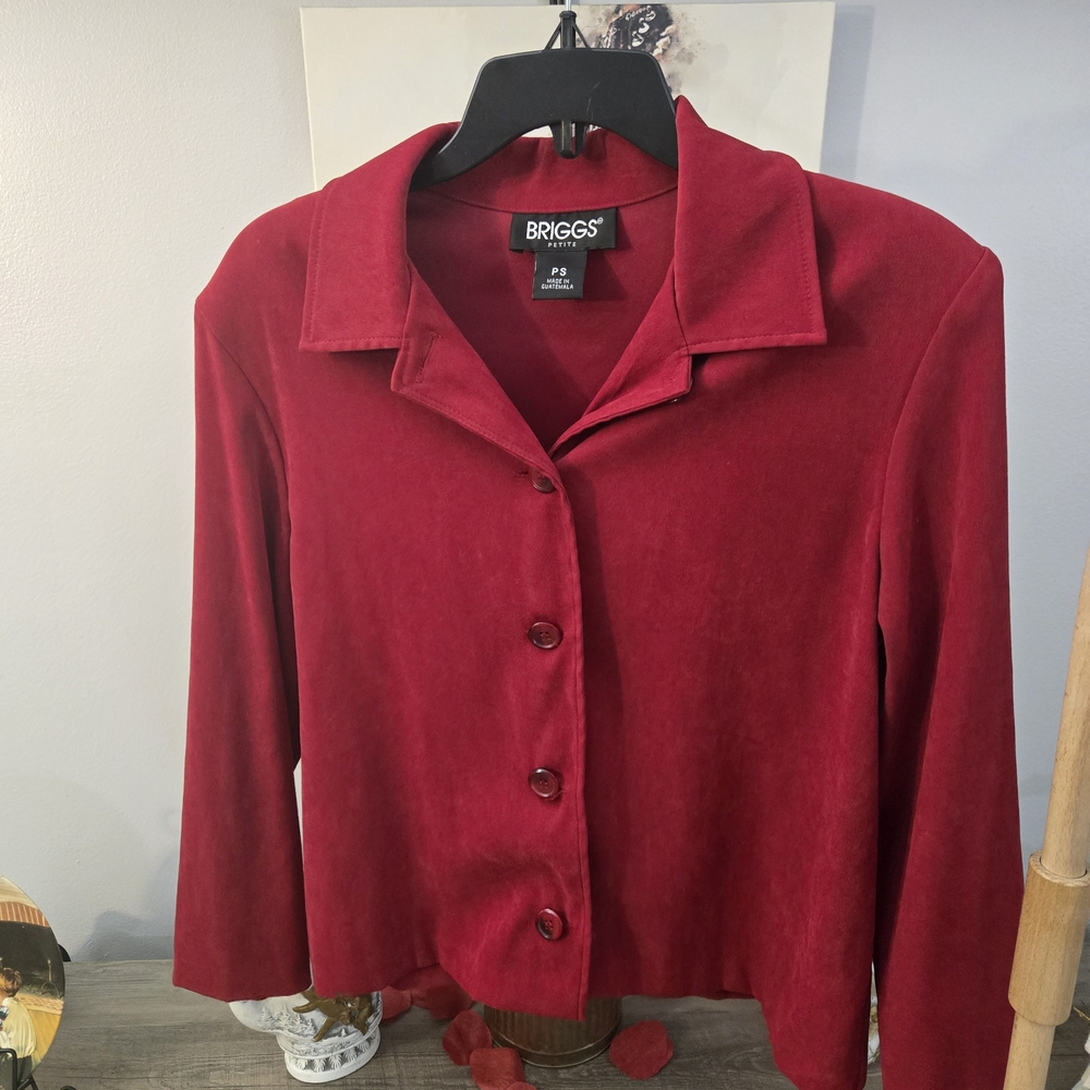 Briggs New York Deep Red Velvet Button Jacket